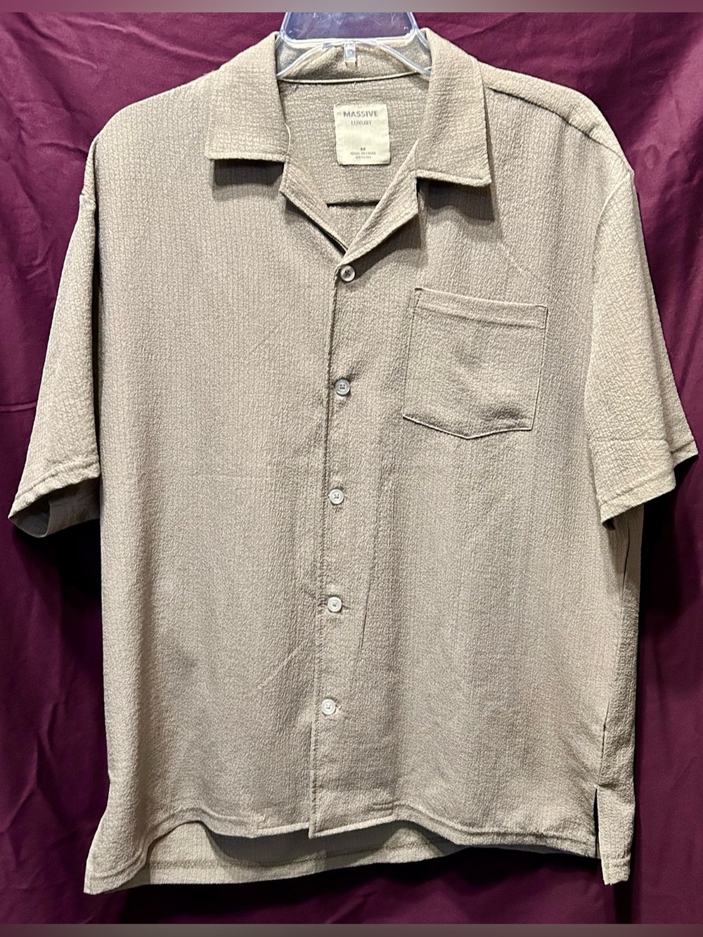 Massive Relaxed Taupe Short-Sleeve Button-Down Shirt